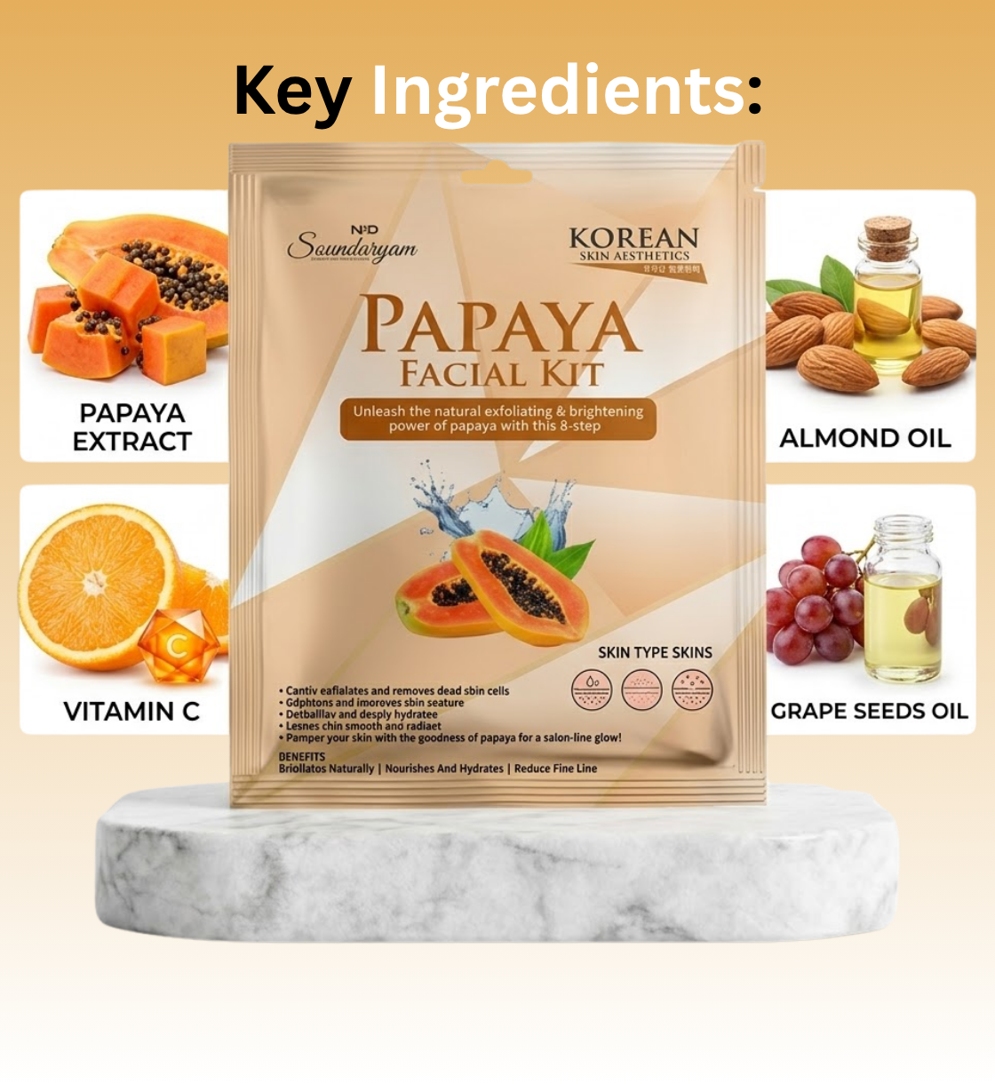 PAPAYA FACIAL KIT-9  STEP PAPAYA FACIAL KIT FOR BRIGHTNING