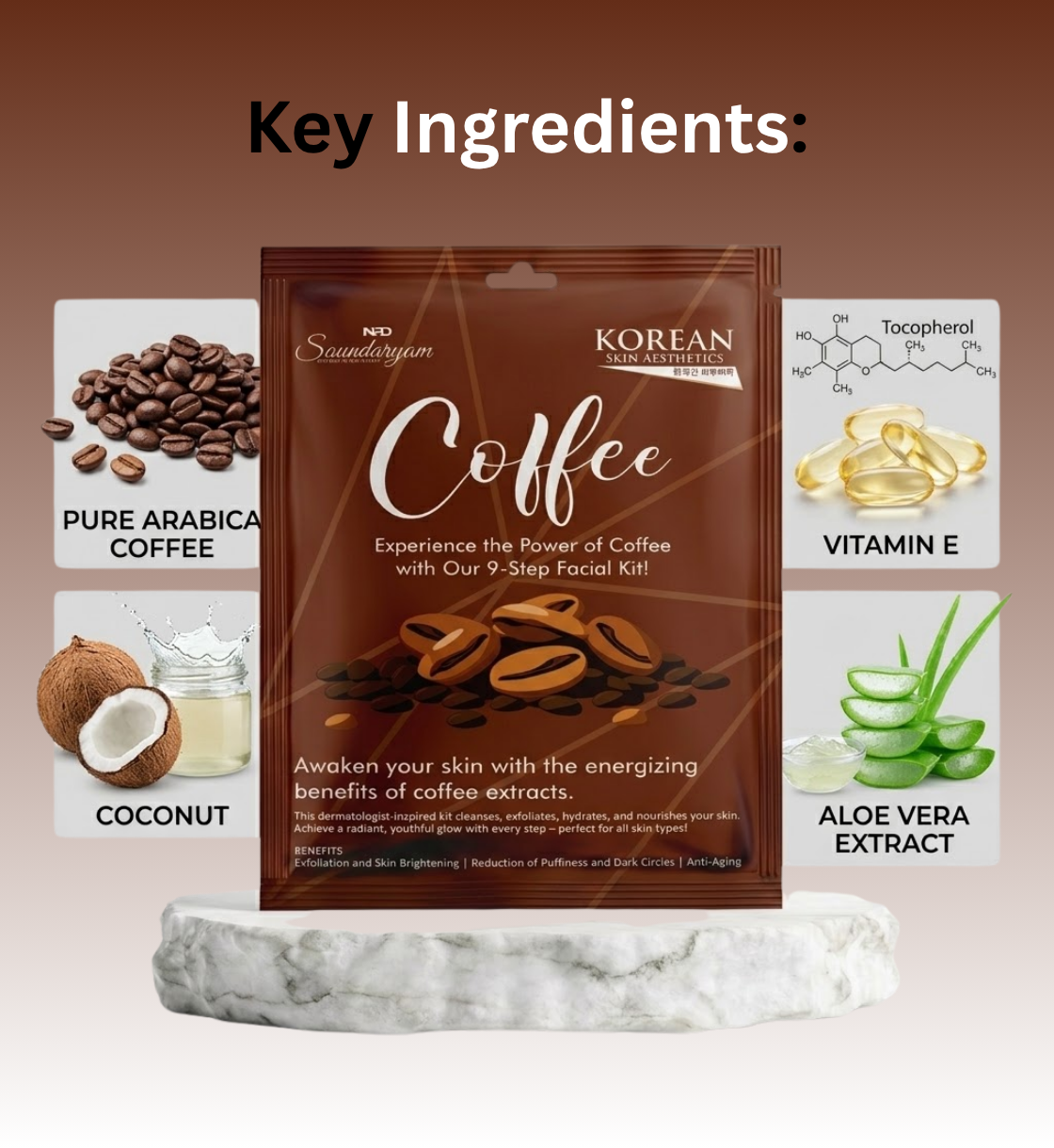 COFEE FACIAL KIT- 9 STEP FACIAL KIT FOR SHINHING