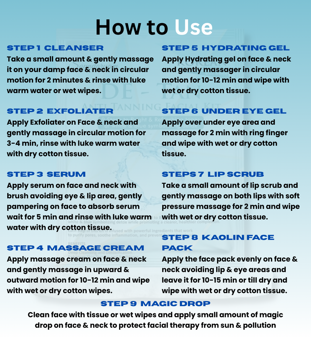 D-TAN FACIAL- 9 STEP FACIAL KIT FOR TANNING