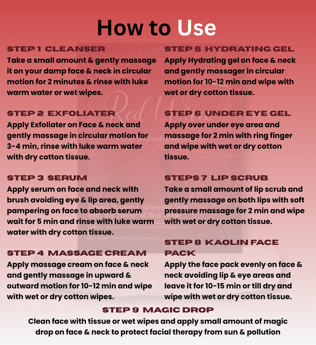 RED WINE  FACIAL -9  STEP FACIAL KIT FOR BRIGHTNING