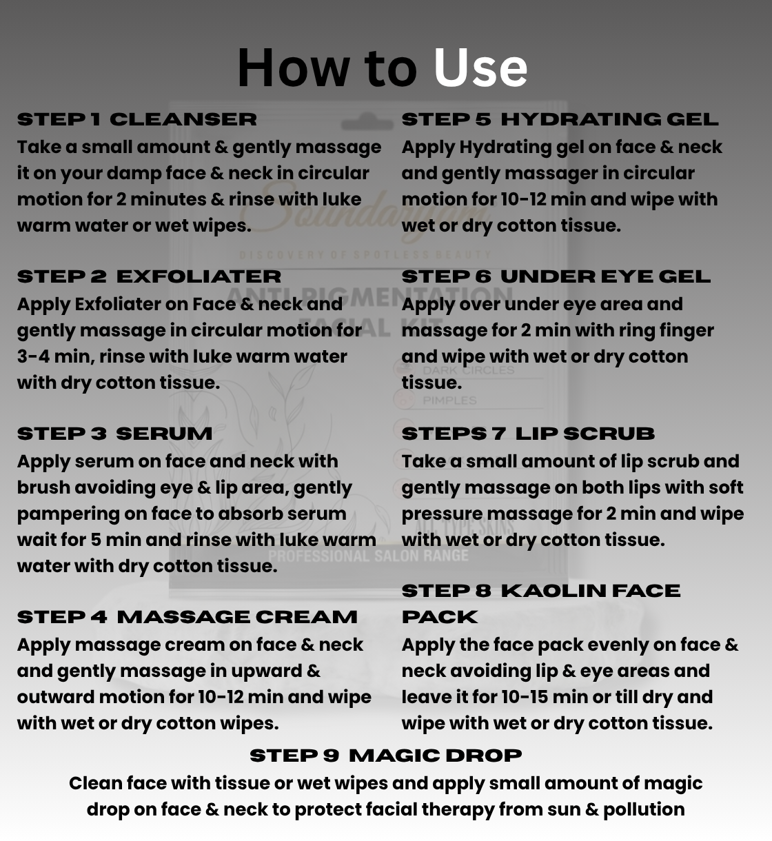 9 STEP FACIAL KIT FOR PIGMENTATION