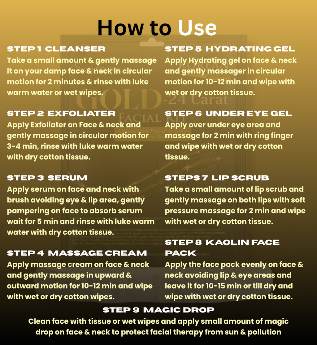 GOLD 24  FACIAL -9  STEP FACIAL KIT FOR GLOW