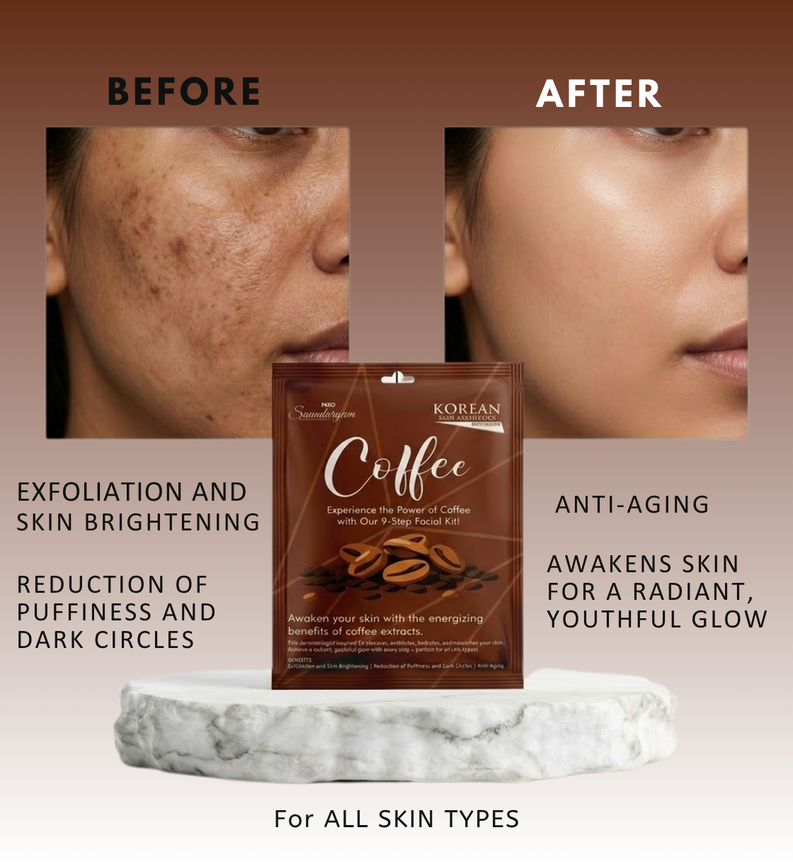 COFEE FACIAL KIT- 9 STEP FACIAL KIT FOR SHINHING