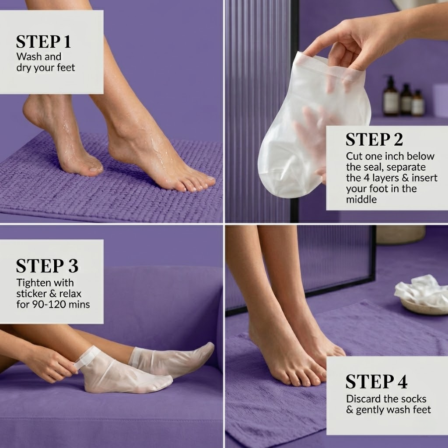 Korean Peeling & Exfoliating Foot Mask For Dry, Cracked Heels & Calluses with Glycolic, 2%Salicylic & Lactic Acids | Dead Skin & Callus Remover for Baby-Soft Skin Baby Soft Feet Treatment for Men & Women