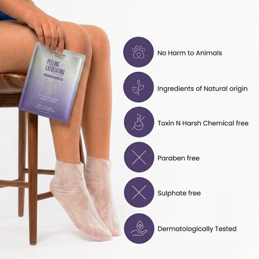 Korean Peeling & Exfoliating Foot Mask For Dry, Cracked Heels & Calluses with Glycolic, 2%Salicylic & Lactic Acids | Dead Skin & Callus Remover for Baby-Soft Skin Baby Soft Feet Treatment for Men & Women