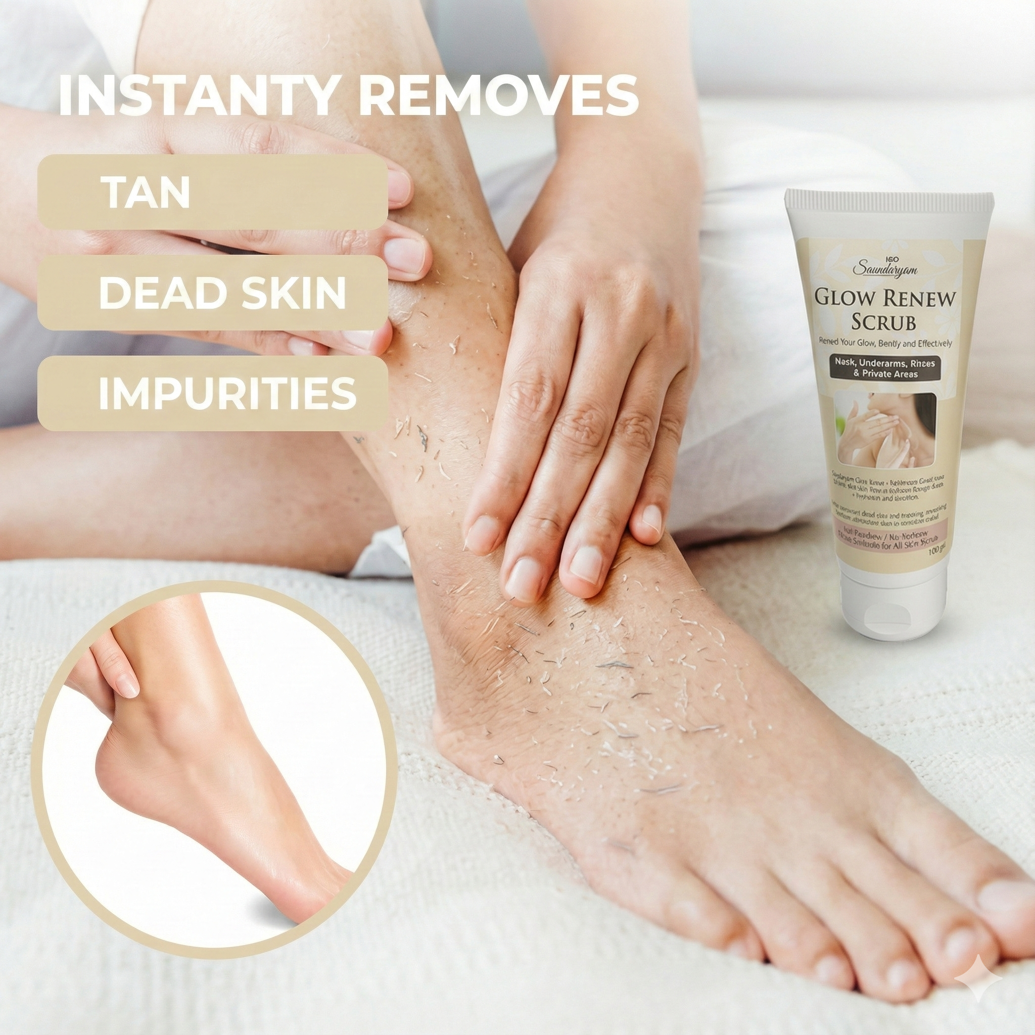 Glow Renew Scrub – Instant Tan Removal Gel-Based Skin Exfoliator (Visible Results in Just 10 Seconds)