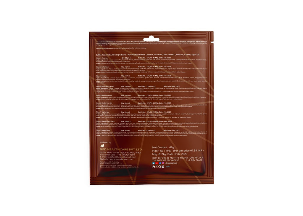 COFEE FACIAL KIT- 9 STEP FACIAL KIT FOR SHINHING